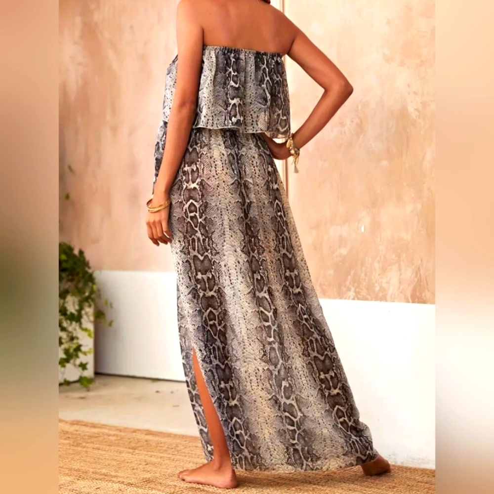 Snakeskin print sheer chiffon 2 piece beach coverup set - Picture 2 of 5